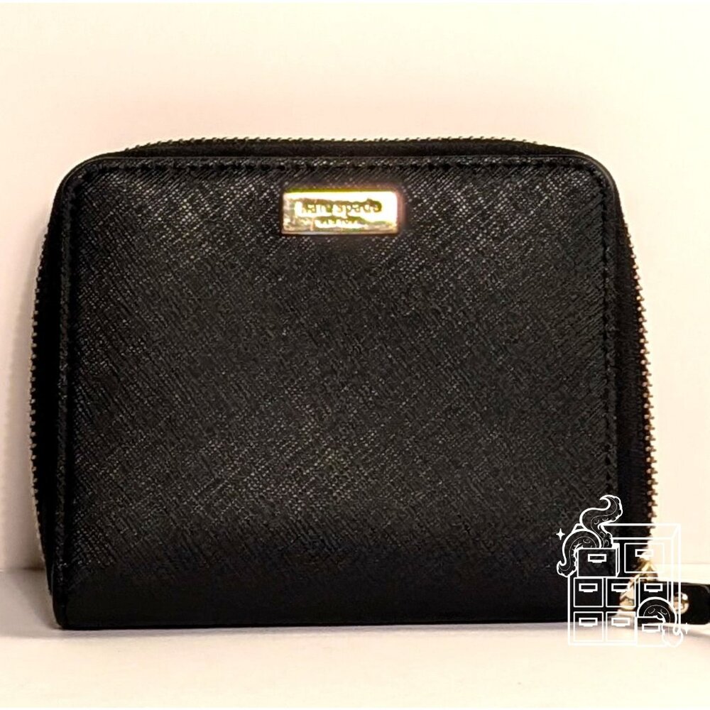 Kate Spade New York Black Small Compact Leather Zip-Around Wallet